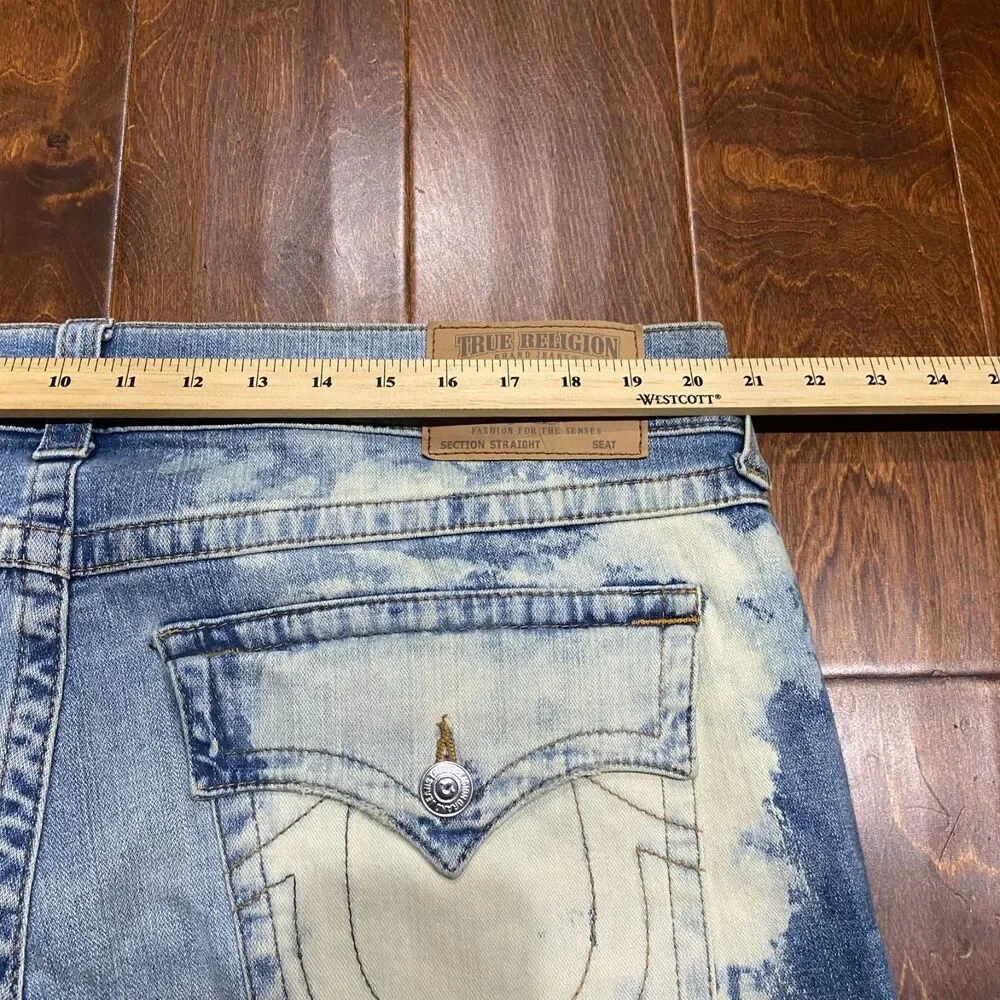 True Religion Straight Leg Bleached Distressed Denim Blue Jeans Men's Size 40